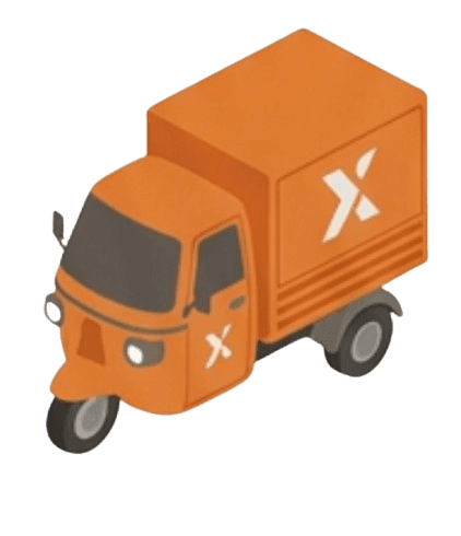 Side view of a three-wheeler tempo used for cartons and supplies